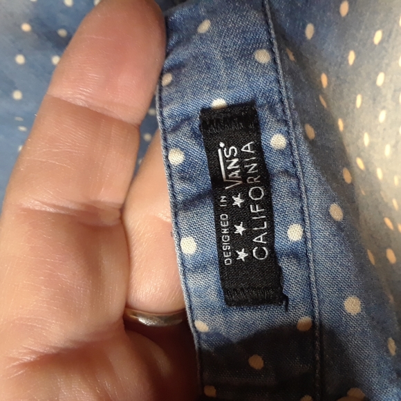 Vans blue chambray button down with white polka dots - Picture 6 of 8
